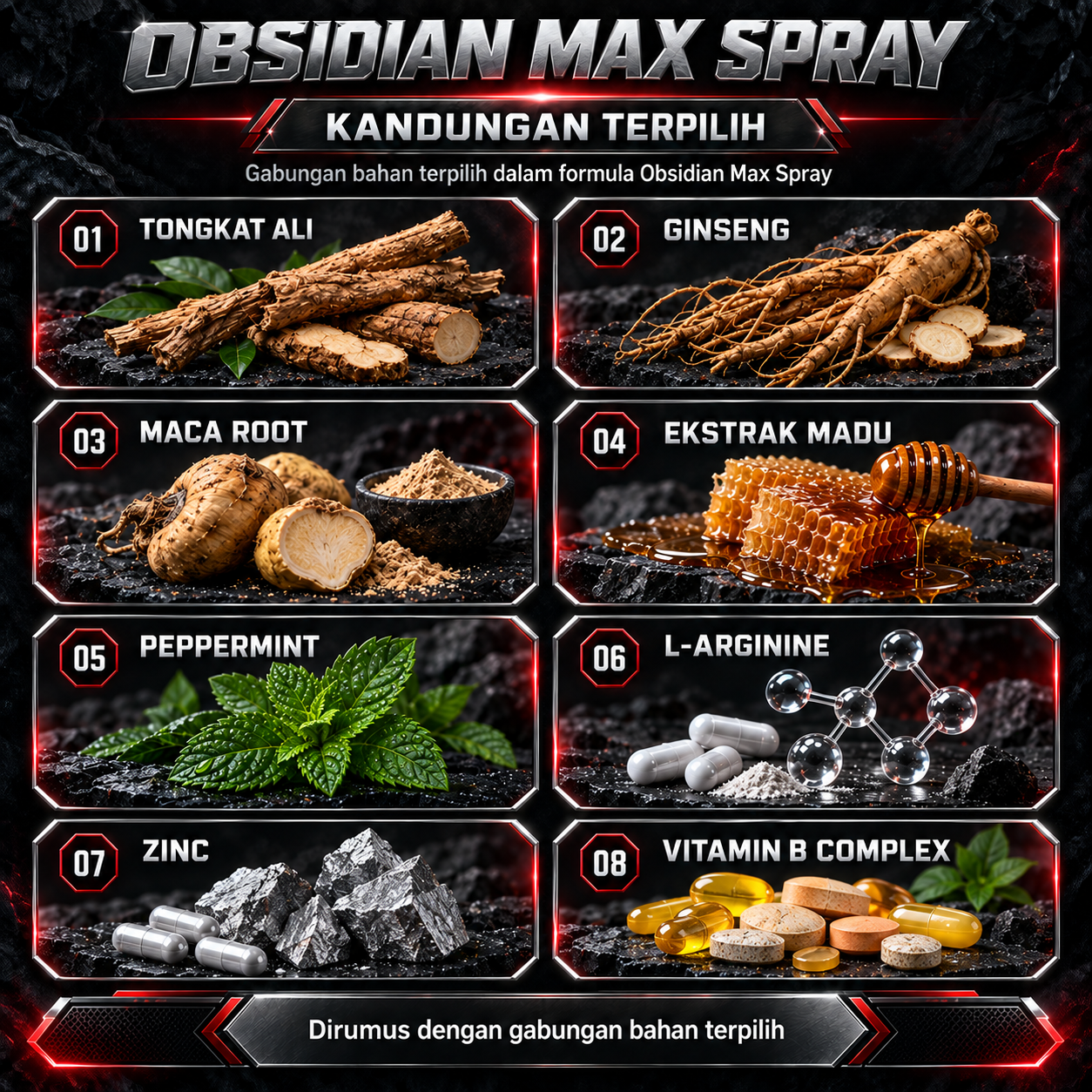 Poster bahan-bahan Obsidian Max