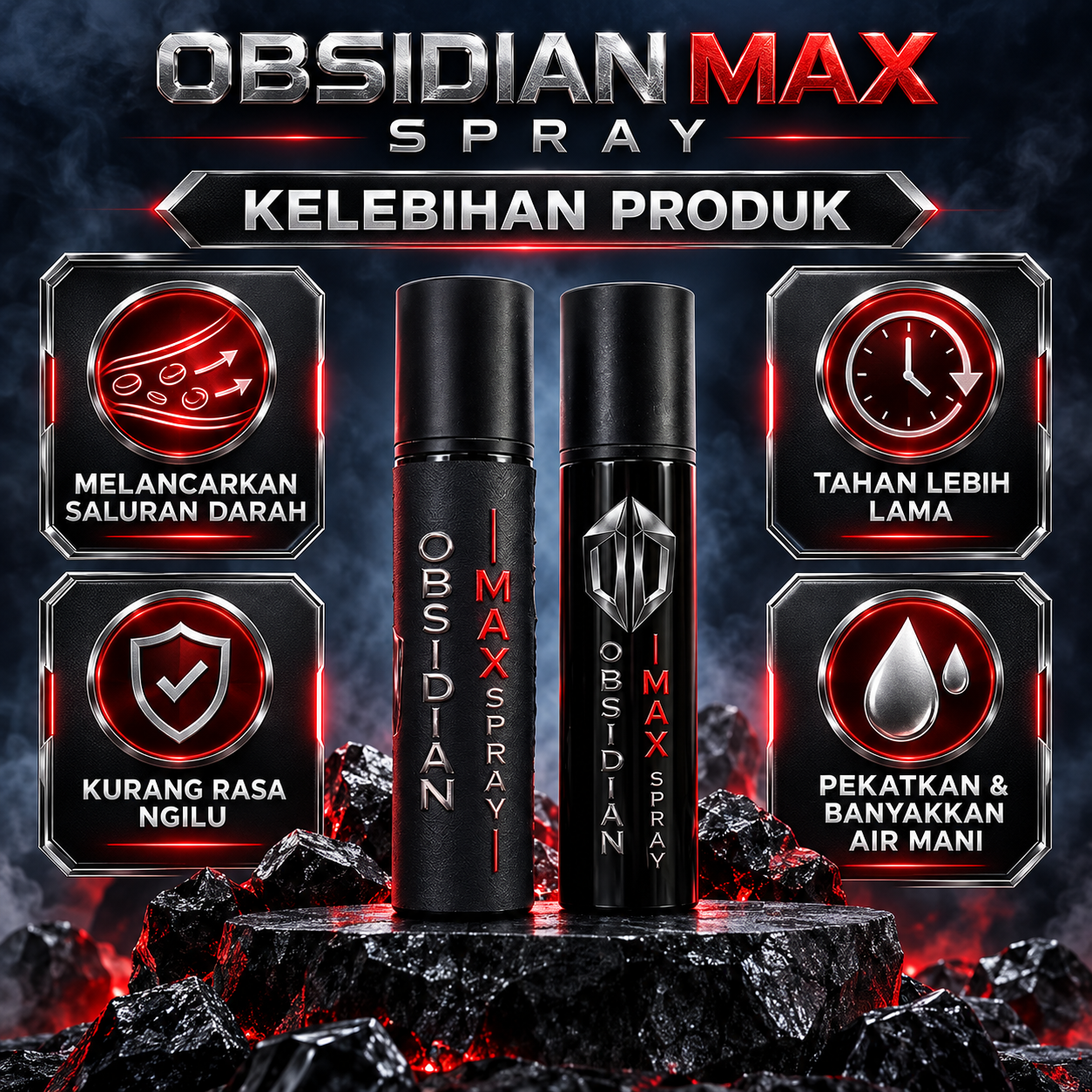 Dua botol Obsidian Max Spray